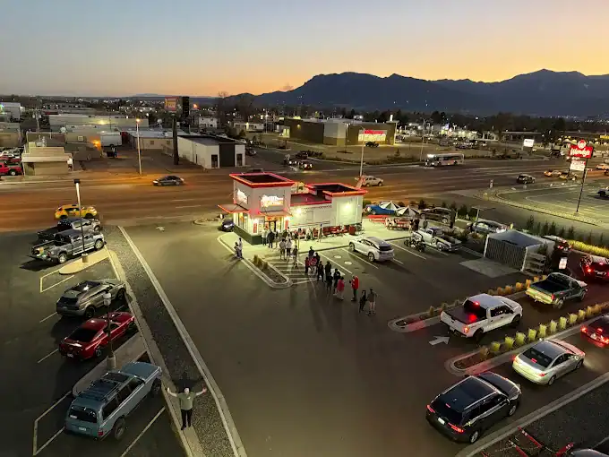 BJ's Velvet Freez on East Platte Avenue at dusk