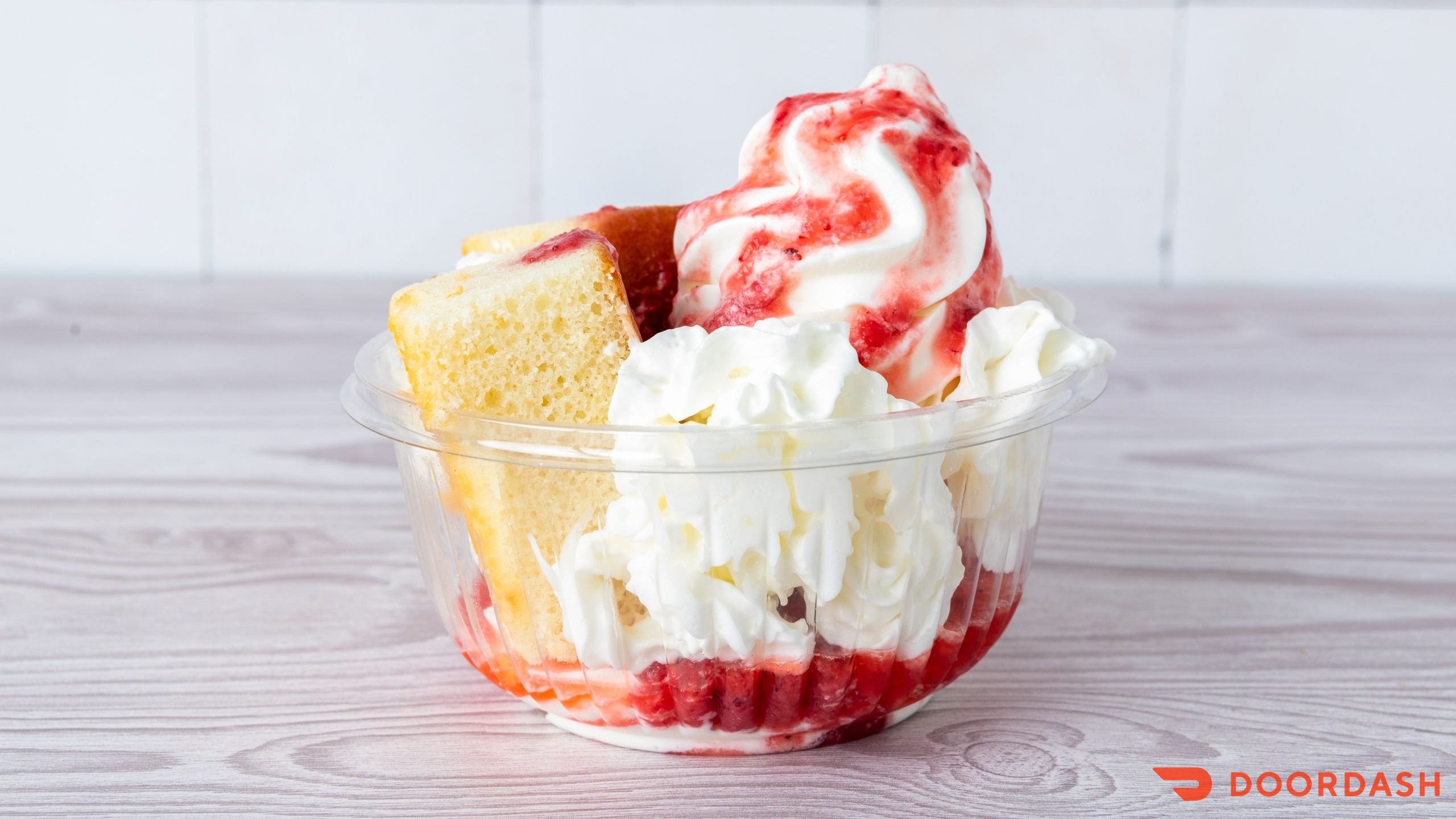 Strawberry shortcake sundae with whipped cream
