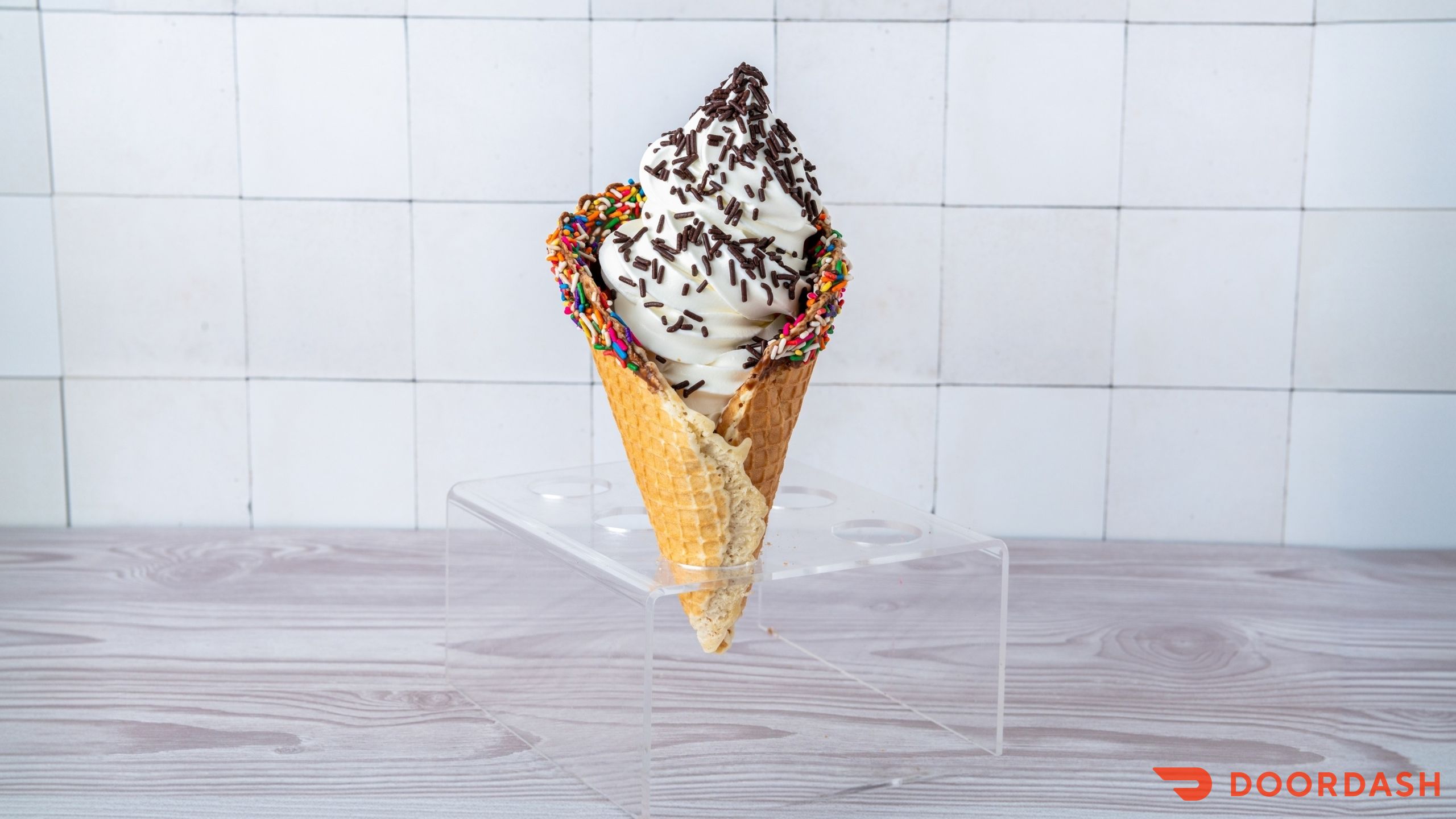 Soft serve in a waffle cone
